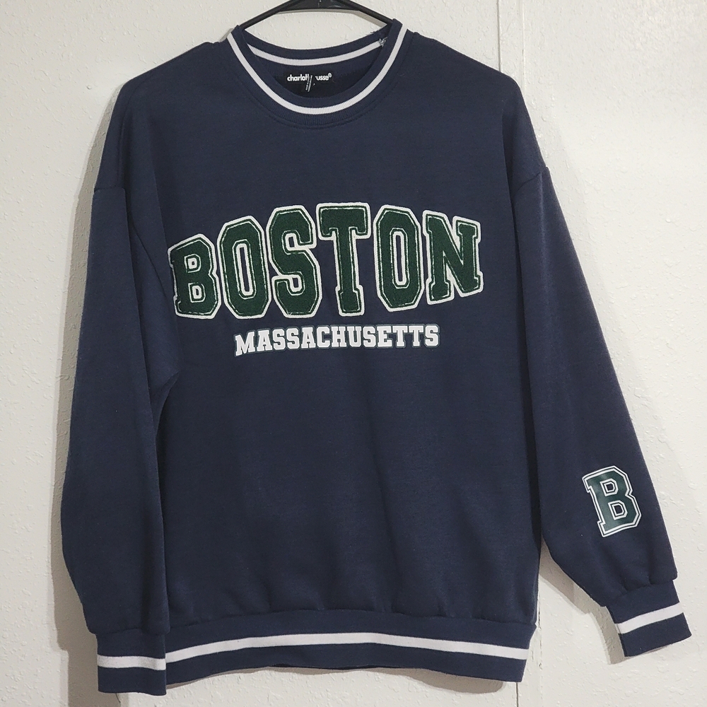 Charlotte Russe Navy Boston Crewneck Sweater